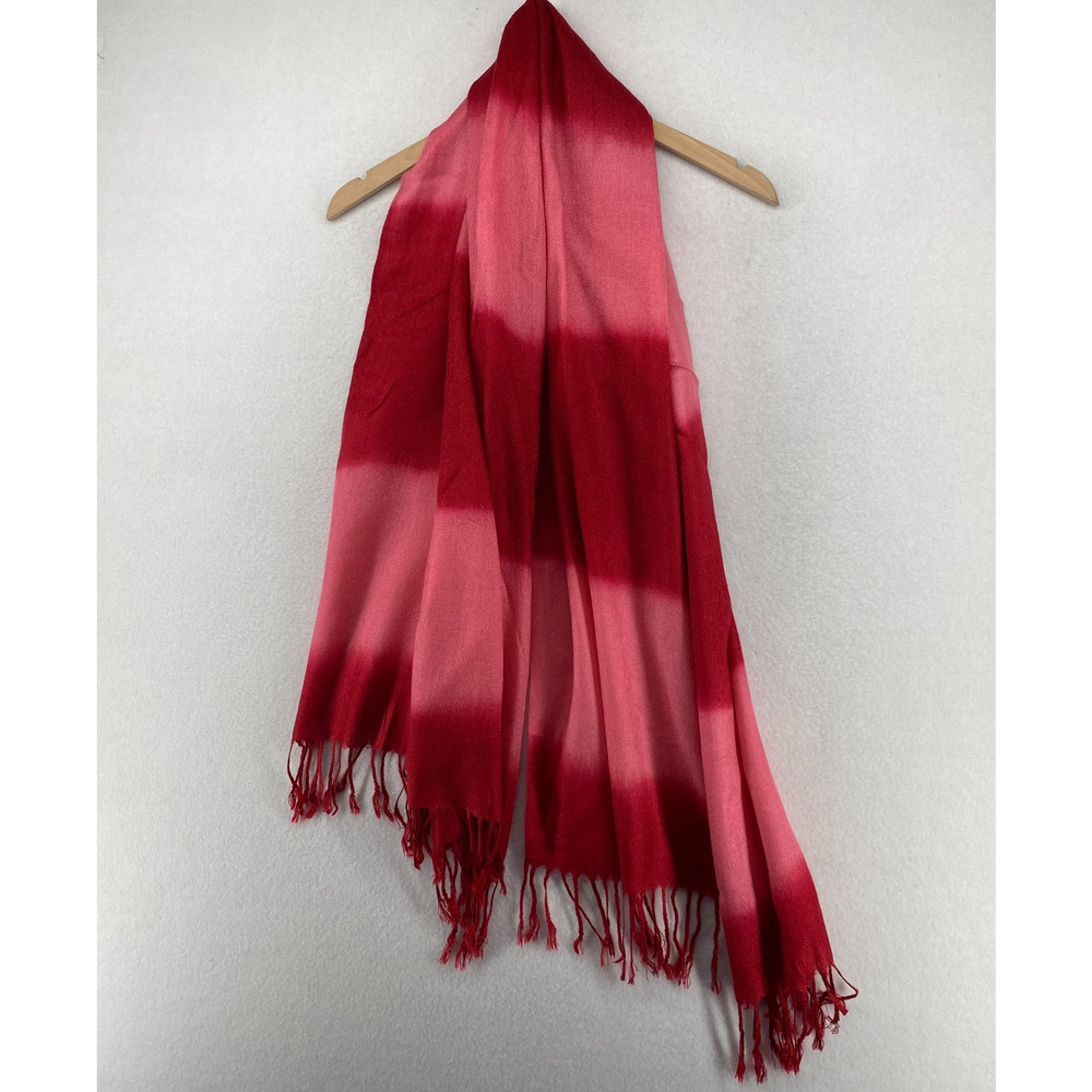 Scarf Womens Ombre Tie Dyed Striped Shawl Wrap Rectangle Fringed Red 28" x 68" - Picture 3 of 11